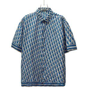 HM0610 Dior blue logo jacquard full print mulberry silk lapel single-breasted sh